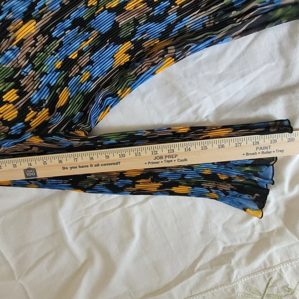 Blue Yellow Black Pleated Ruffled Womens Blouse Covington XL - Picture 9 of 10